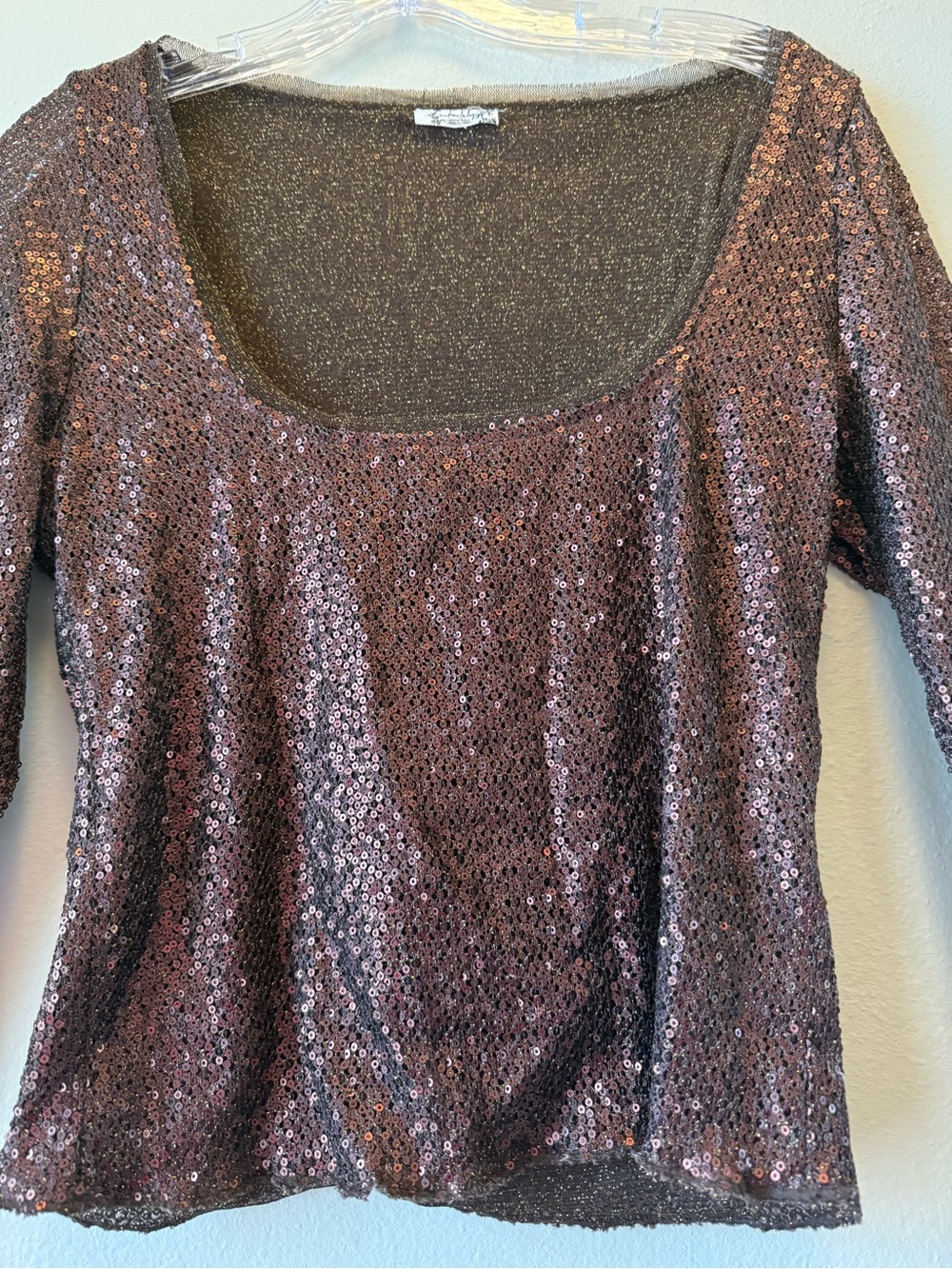 Intimately Free People Late Night Disco Brown Sequin Scoop-Neck Lng Sleeve Top L - Picture 6 of 15